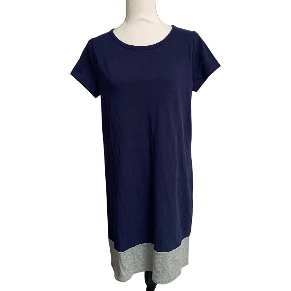 Boden Cotton T-Shirt Shift Dress Navy Gray Colorblock US 8R UK 12R